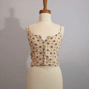 Cotton Vintage Beige Button-Up Women's Top